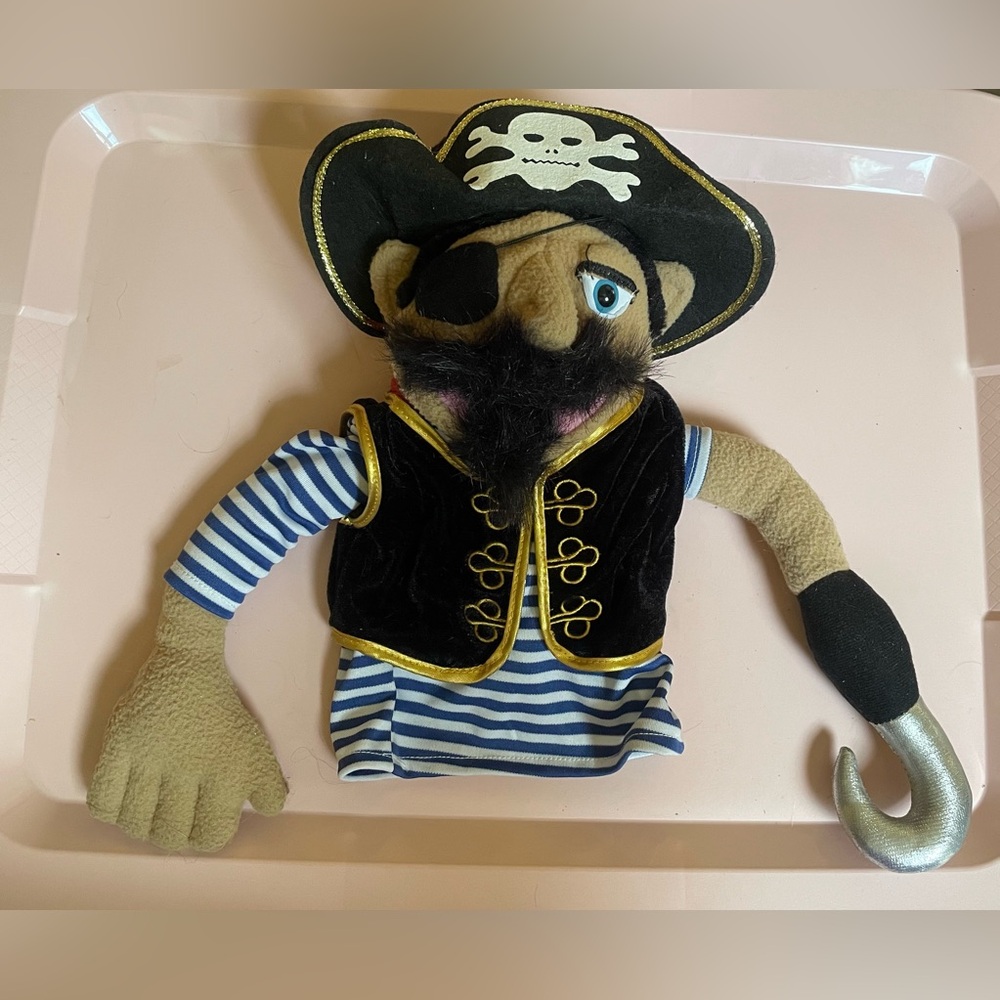 Melissa & Doug Barnacle Bart Pirate Hand Puppet Plush Toy Eyepatch Hook No Rod